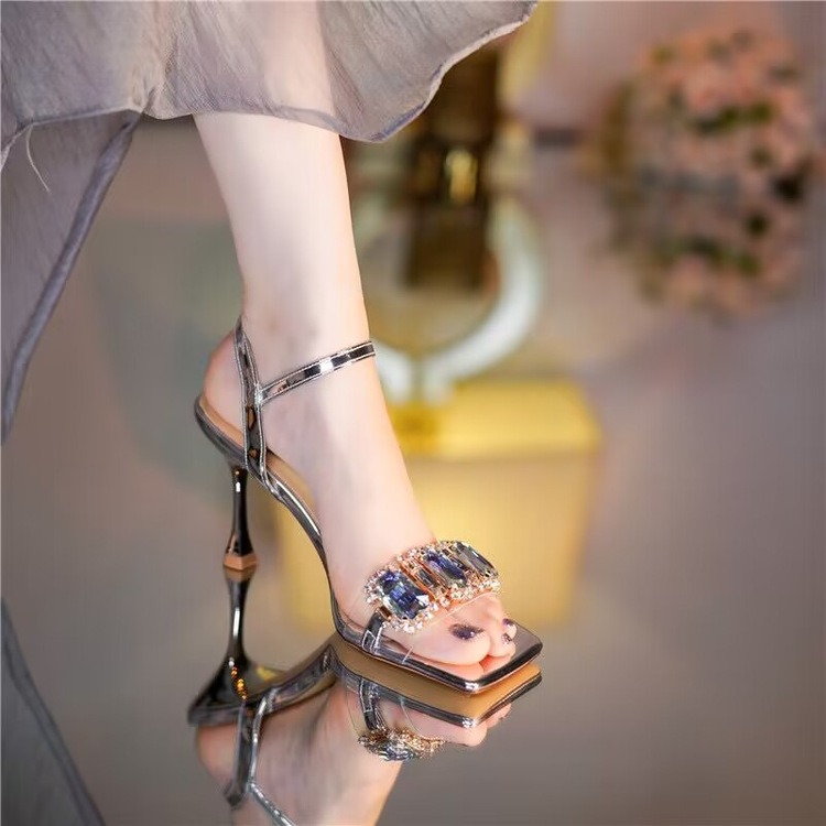 Open toe slim heel fairy style one line with sexy temperament women's shoes image 7