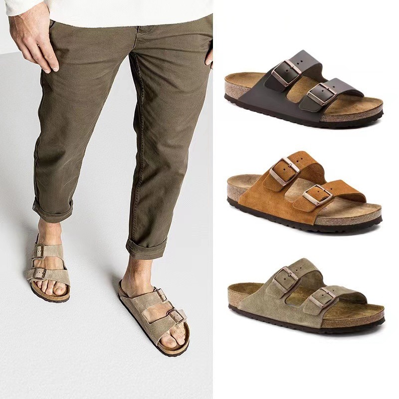 Wooden sole slippers for both men and women with frosted leather double breasted buttons image 13