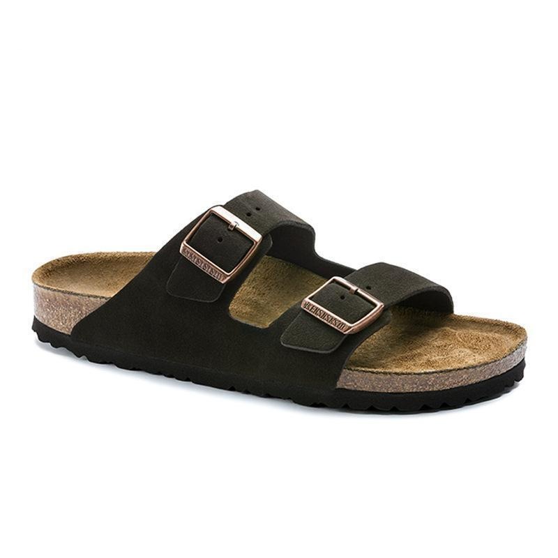 Wooden sole slippers for both men and women with frosted leather double breasted buttons image 9