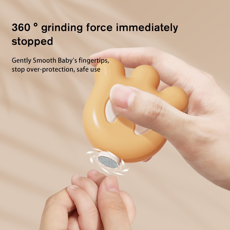 Circular grinding head touching a baby's fingernail