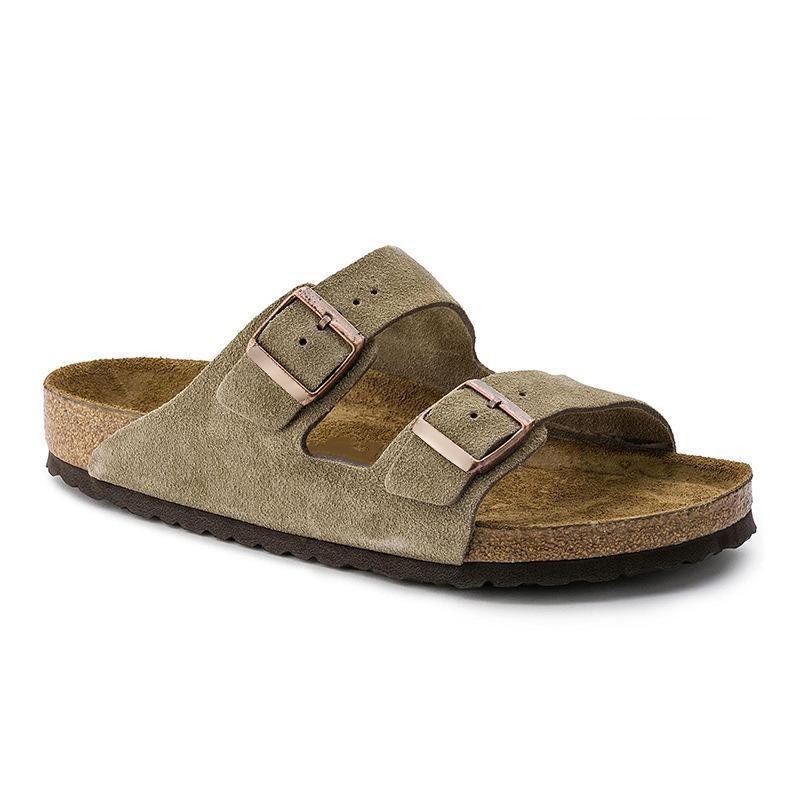 Wooden sole slippers for both men and women with frosted leather double breasted buttons image 12