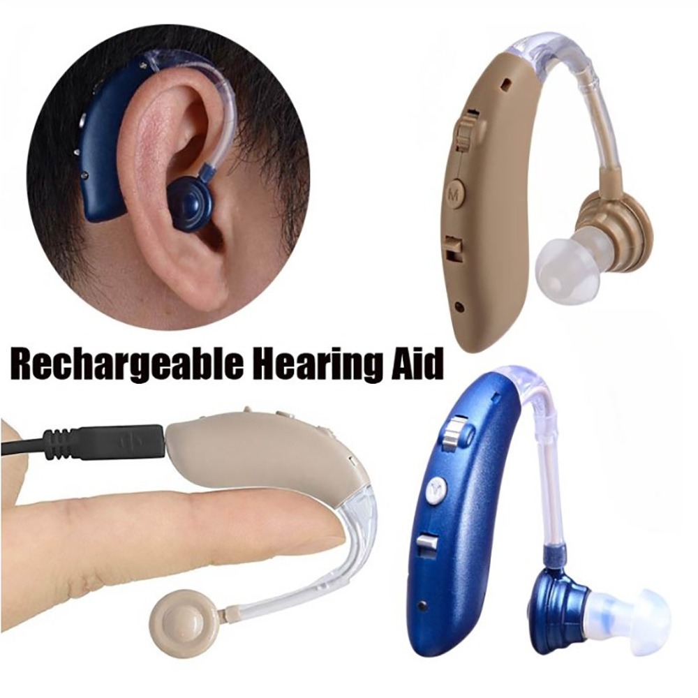 Happy elderly couple enjoying conversation, hearing aid discreetly visible