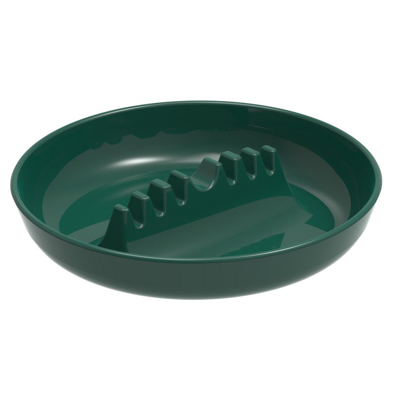 Dark green round melamine ashtray with cigarette rest grooves