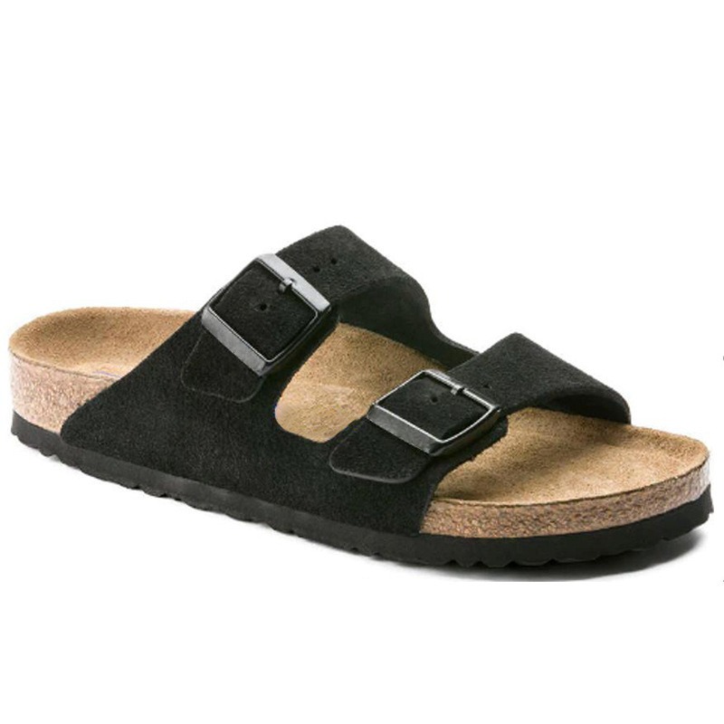 Wooden sole slippers for both men and women with frosted leather double breasted buttons