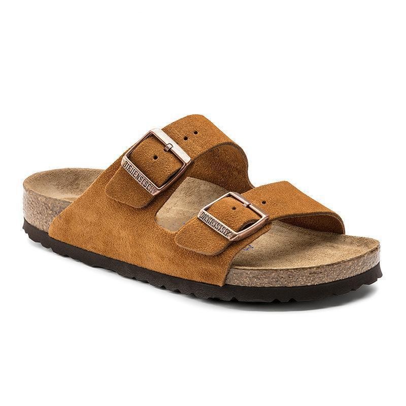 Wooden sole slippers for both men and women with frosted leather double breasted buttons image 11