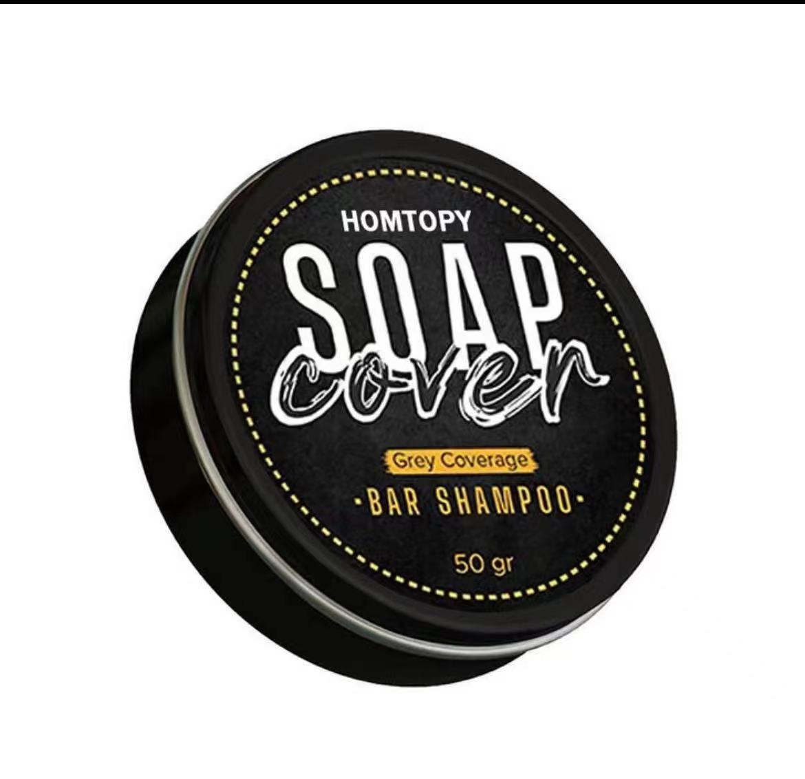 Round lidded shampoo bar on bathroom surface