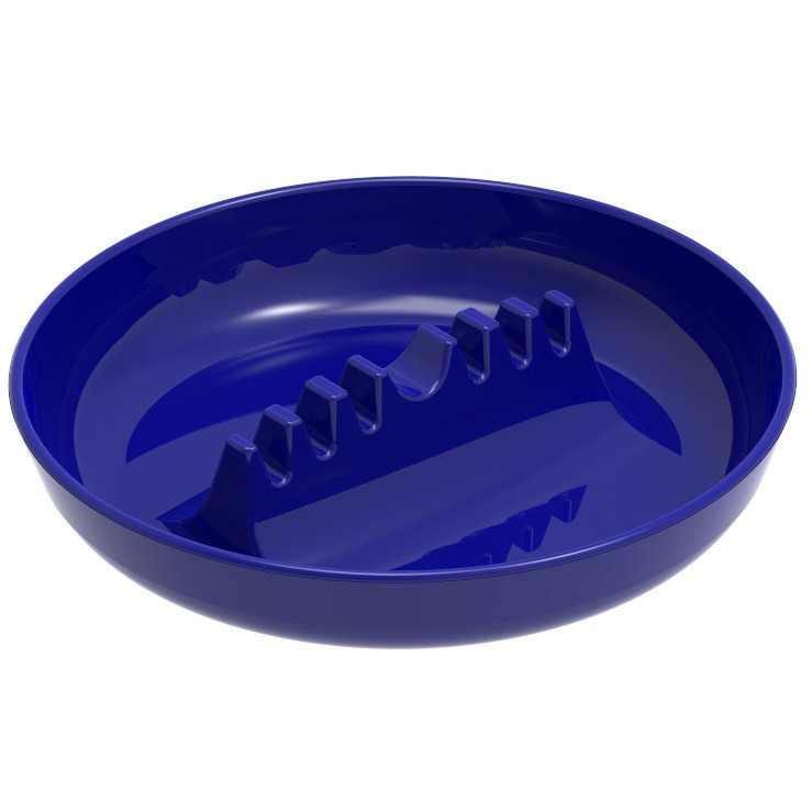 Navy blue round melamine ashtray with grooved rest ridge