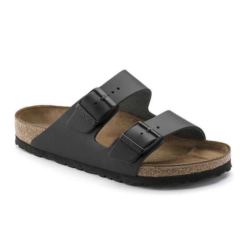 Wooden sole slippers for both men and women with frosted leather double breasted buttons image 7