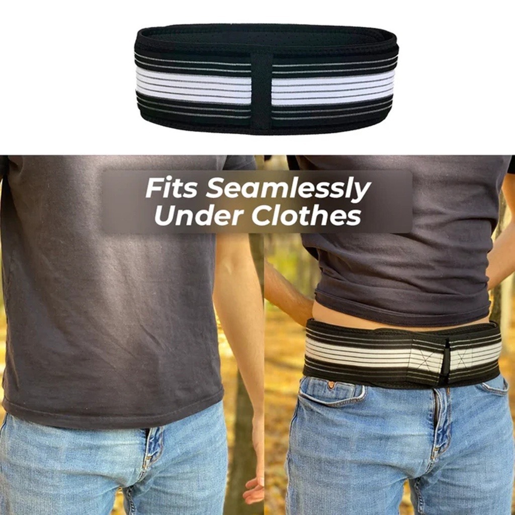 Low profile pelvic belt worn discreetly beneath shirt