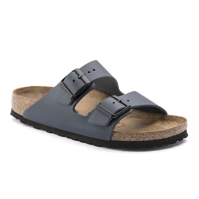 Wooden sole slippers for both men and women with frosted leather double breasted buttons image 6