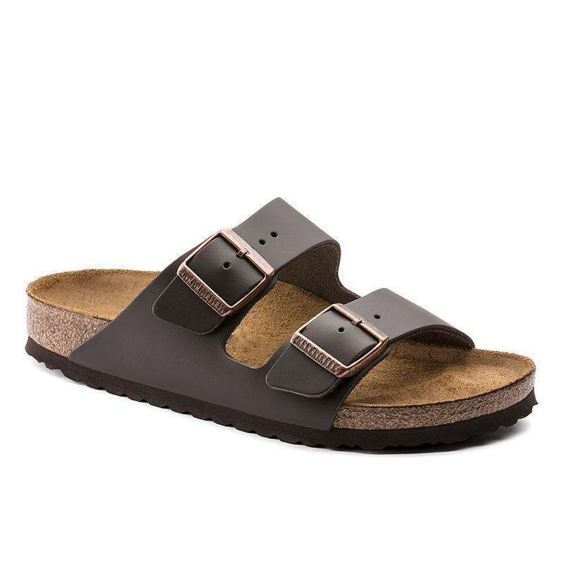 Wooden sole slippers for both men and women with frosted leather double breasted buttons image 10