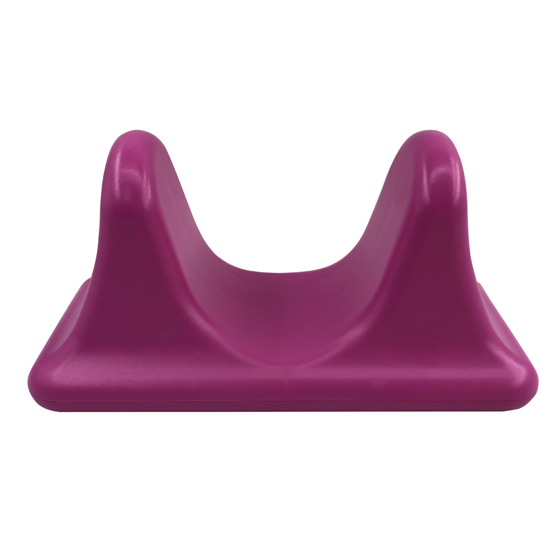 The massage tool in turquoise resting on a white surface, displaying its compact, portable size and vibrant color.