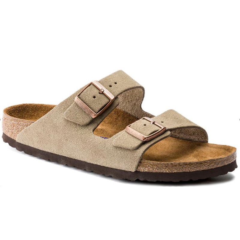 Wooden sole slippers for both men and women with frosted leather double breasted buttons image 3