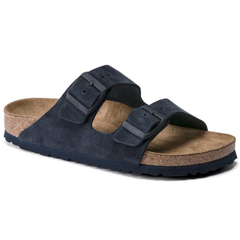 Wooden sole slippers for both men and women with frosted leather double breasted buttons image 4