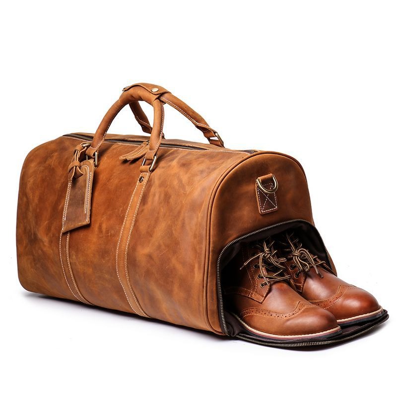 European and American retro men's genuine leather handbag travel bag women's crazy horse leather