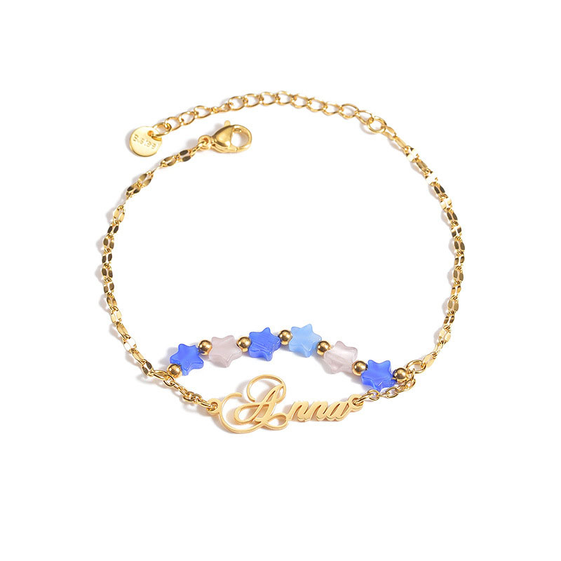 DIY letter bracelet personality cat's eye stone five-pointed star double-layer stacking hand jewelry