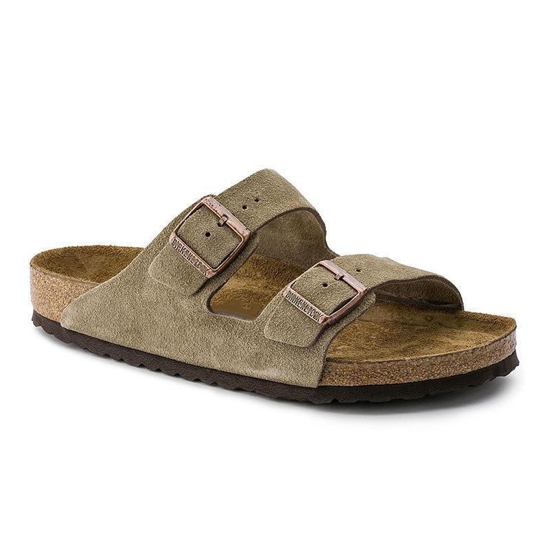Wooden sole slippers for both men and women with frosted leather double breasted buttons image 8
