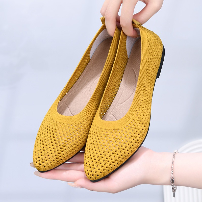 Summer solid color pointed flat bottomed women's shoes, casual breathable women's hollowed out cloth shoes image 6