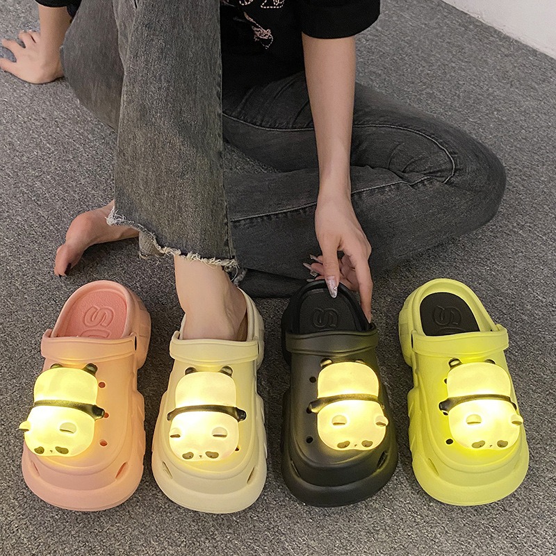 Cute Slipper With Panda Lamp Summer Sandales Femme Light Funny Woman Slippers Shoes Women