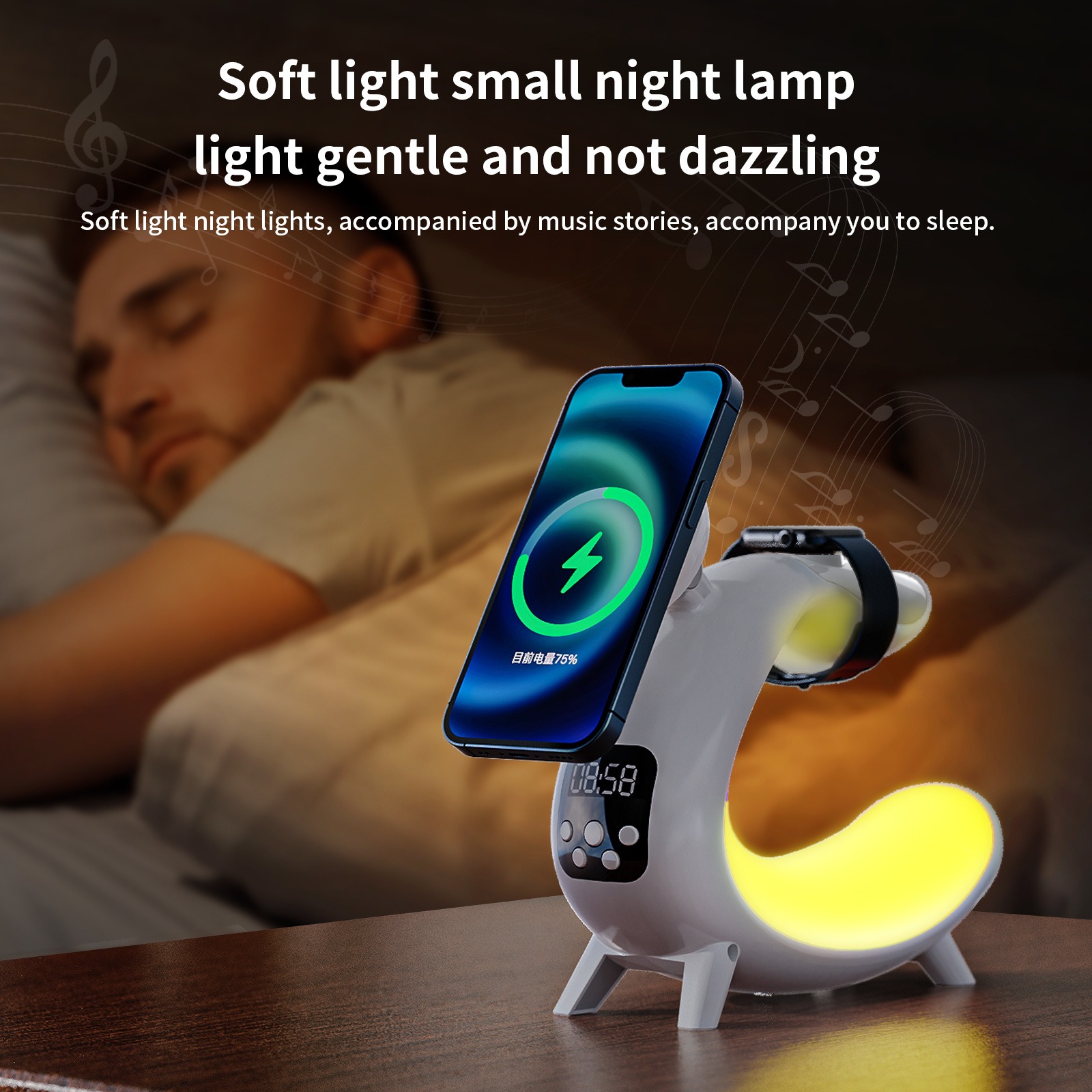 Wireless Charger For Mobile Phone Headphone Wireless Charger Power Bank With Clock Audio And Nigh