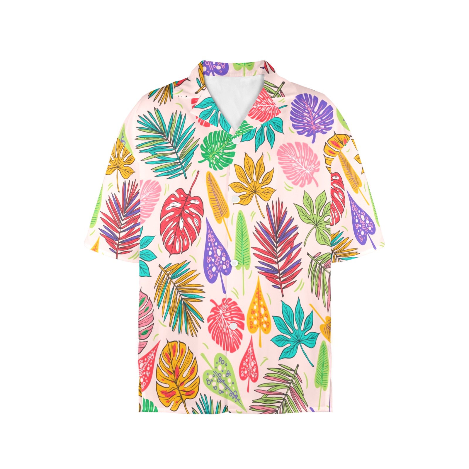 Women's All Over Print Hawaiian Shirt with colorful leaf pattern, loose fit, summer fashion