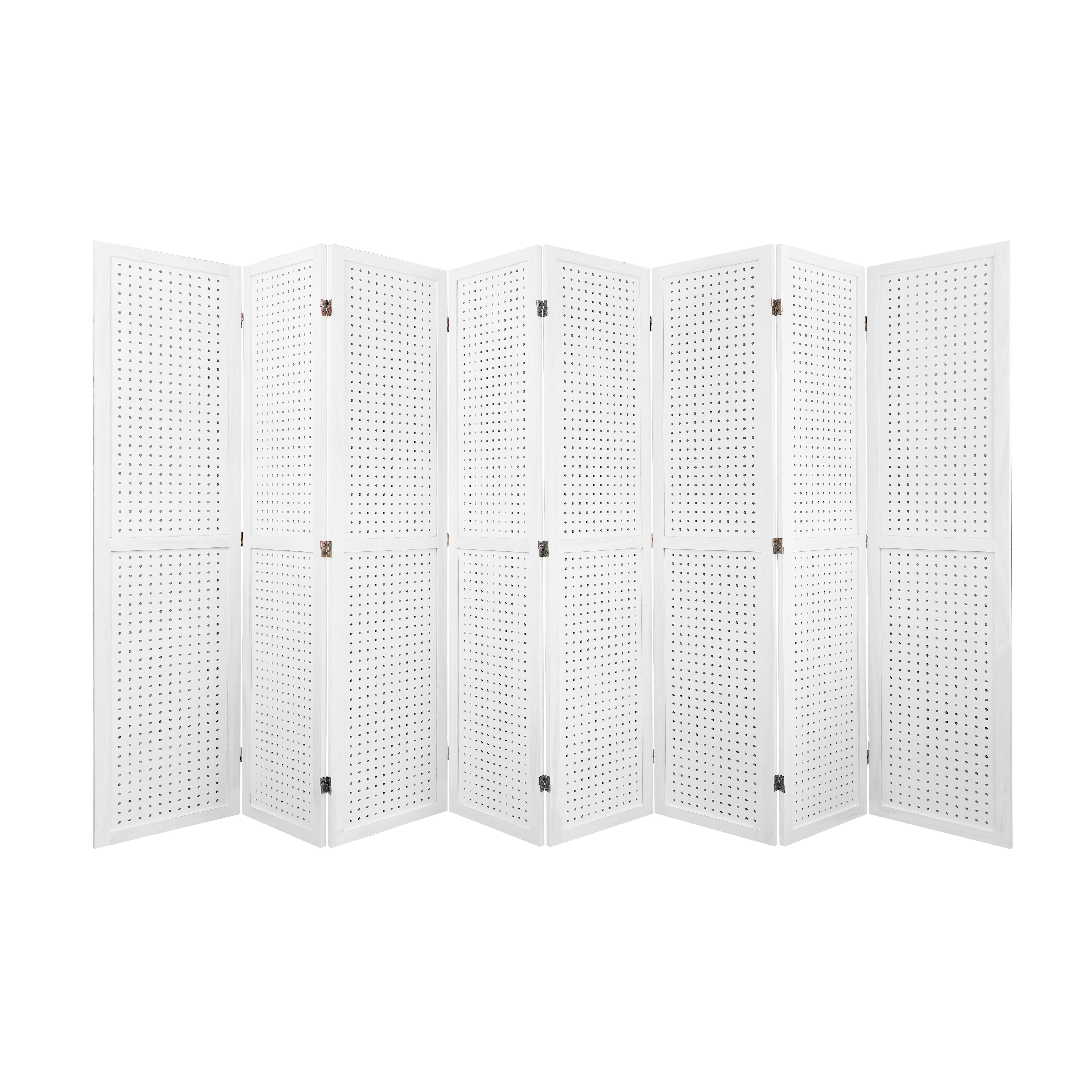 White eight panel pegboard divider fully extended
