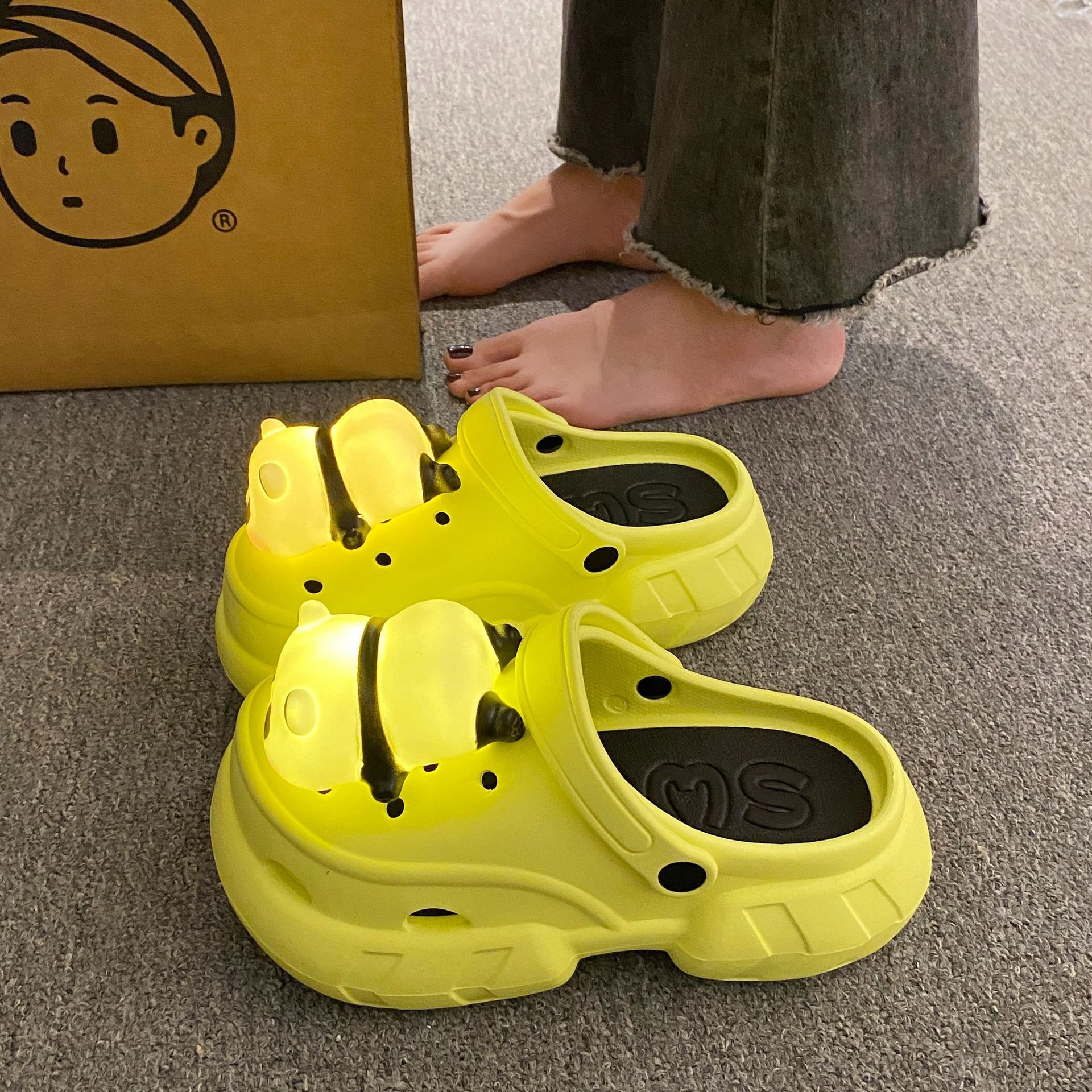 Cute Slipper With Panda Lamp Summer Sandales Femme Light Funny Woman Slippers Shoes Women