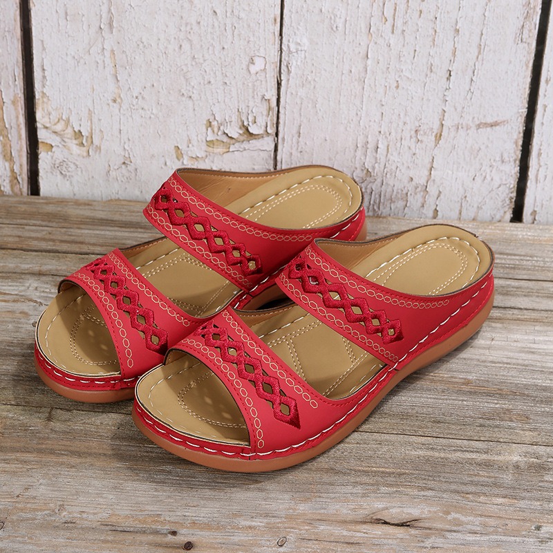 Retro car line anti slip round toe sloping heel comfortable one line sandals for women image 10