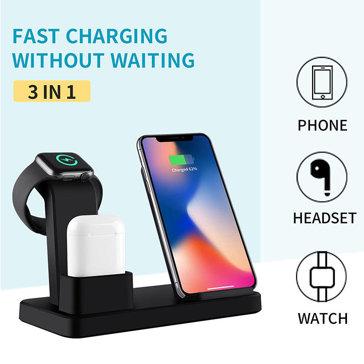 Three in one wireless charger suitable for iPhone earphones watches desktop storage stand 10W