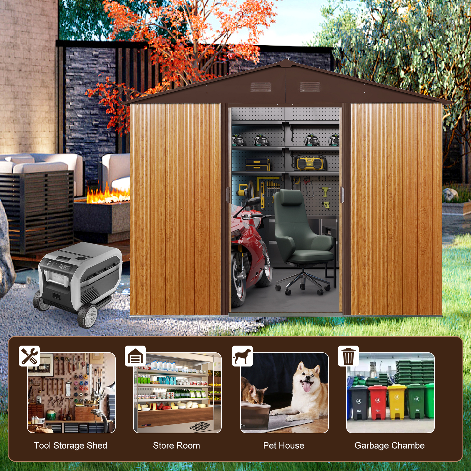 Metal shed exterior shown from the product photo set