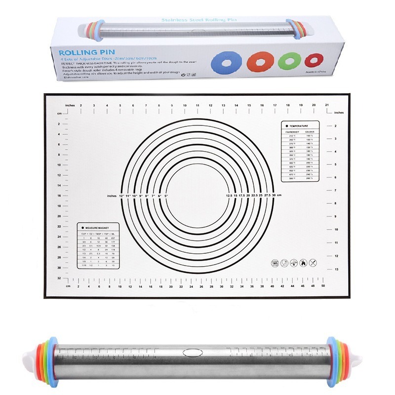 Rolling pin used over a marked pastry measuring mat