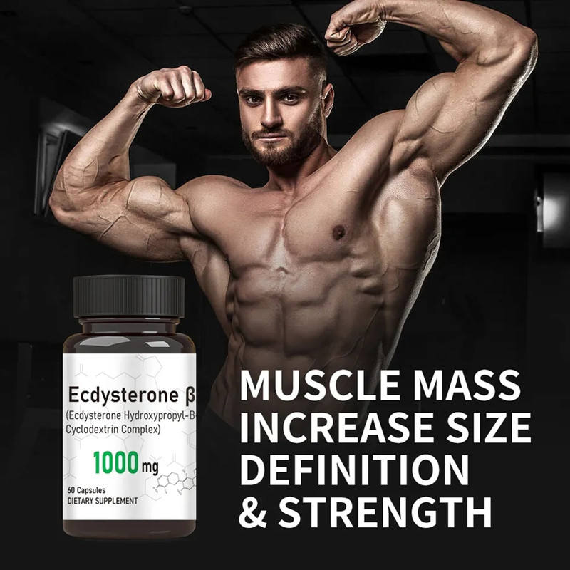 Muscular male bodybuilder flexing biceps, showing extreme lean muscle definition achievable with ecdysterone.