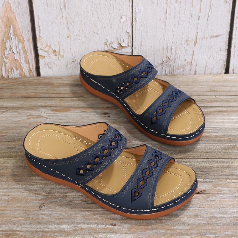 Retro car line anti slip round toe sloping heel comfortable one line sandals for women image 6