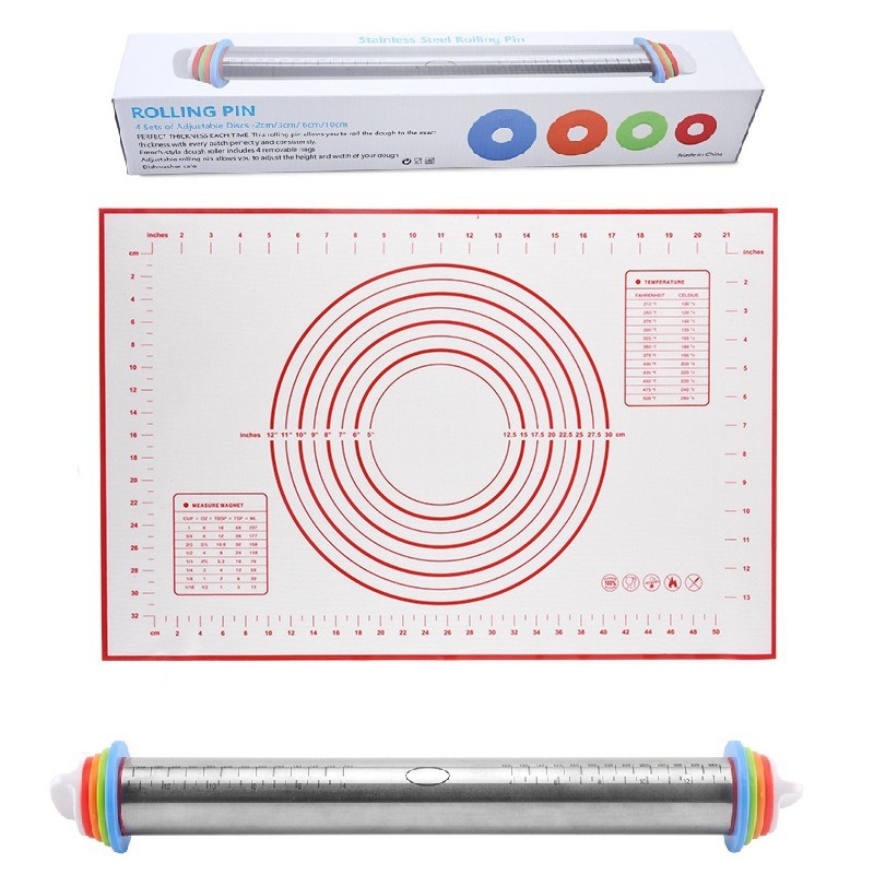 rolling 17 inch stainless steel adjustable thickness pin scale rolling pin