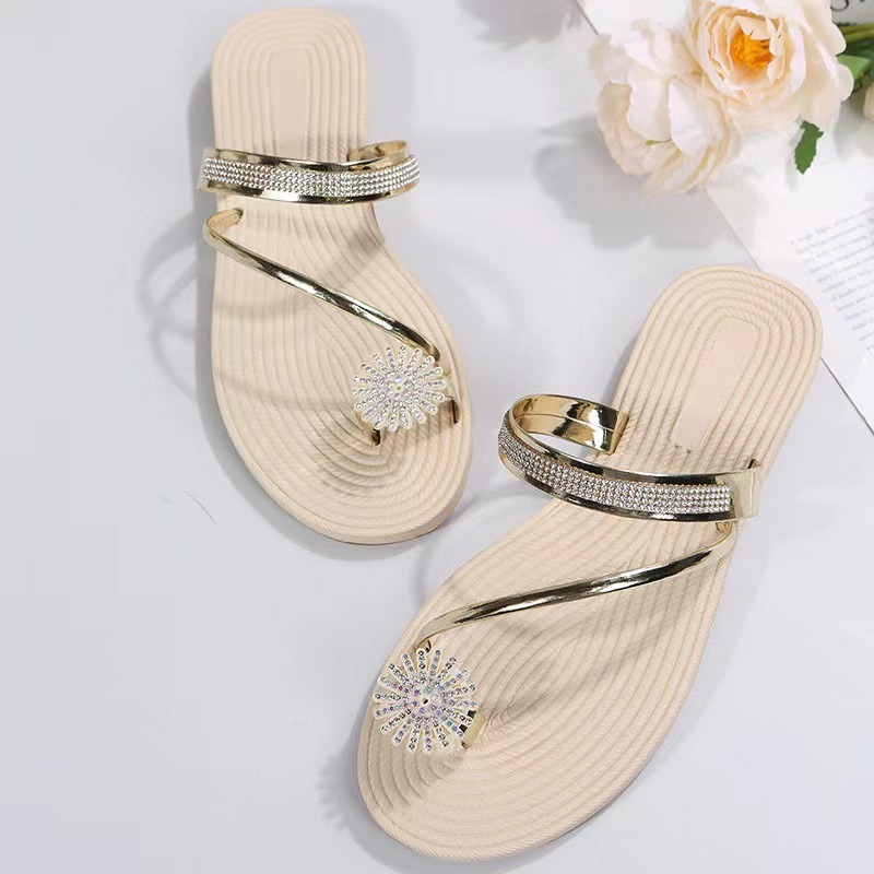 Toe sandals women's outdoor beach sandals rhinestone flat slippers image 14