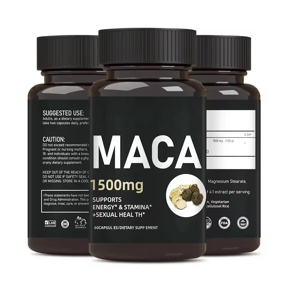 Three Maca bottles arranged with certifications visible, representing the turning point of discovery
