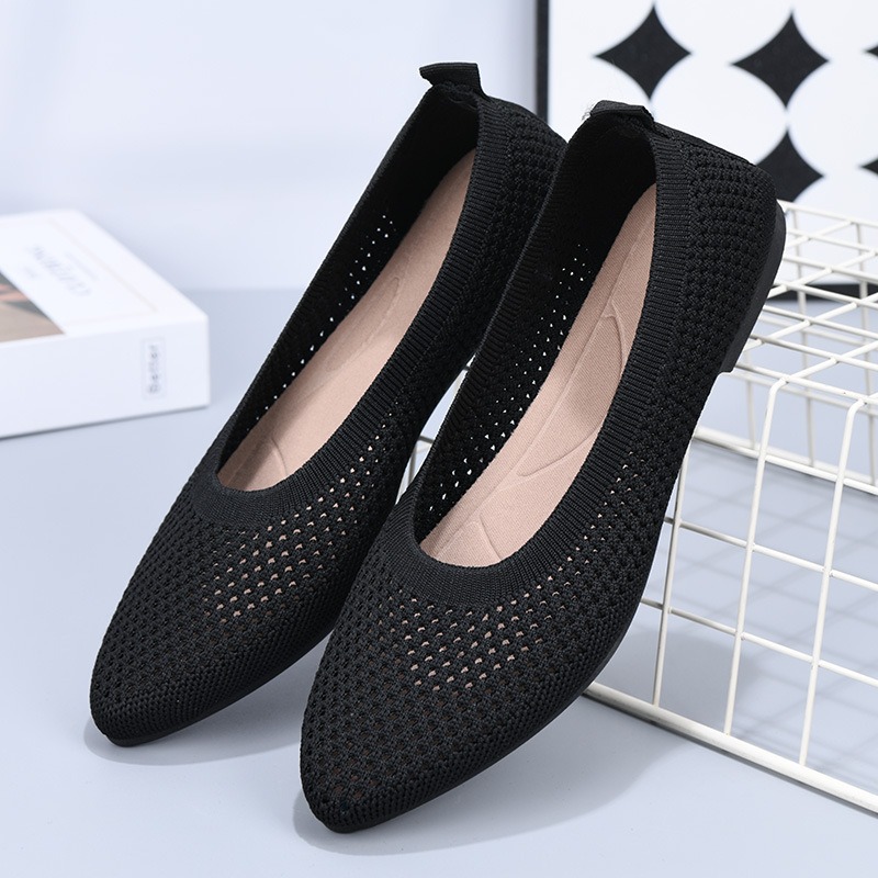 Summer solid color pointed flat bottomed women's shoes, casual breathable women's hollowed out cloth shoes image 4