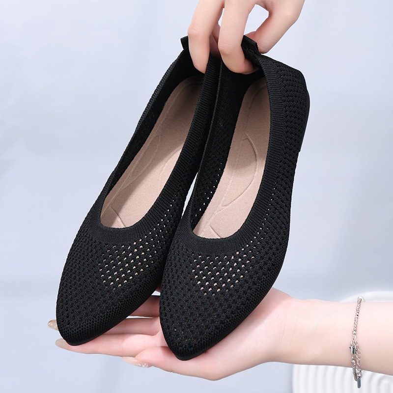 Summer solid color pointed flat bottomed women's shoes, casual breathable women's hollowed out cloth shoes image 7