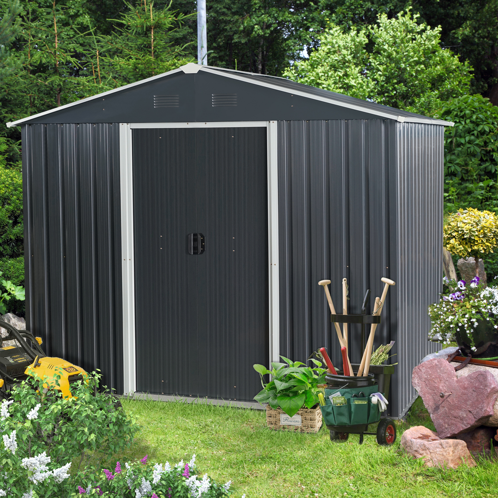 Tidy backyard with the shed doors open and room to move