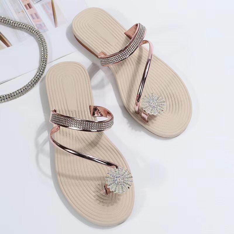 Toe sandals women's outdoor beach sandals rhinestone flat slippers image 9