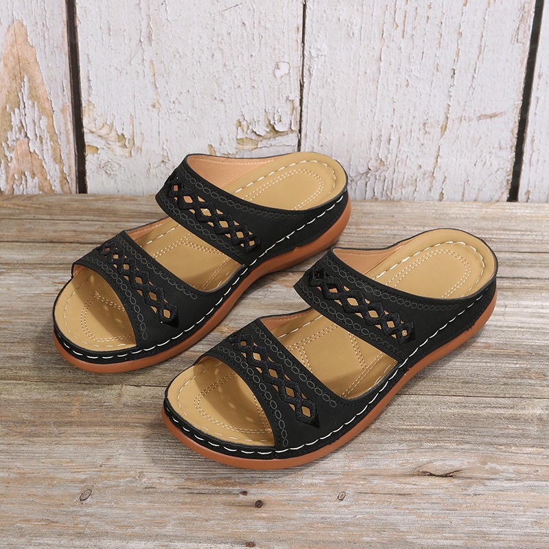 Retro car line anti slip round toe sloping heel comfortable one line sandals for women image 12