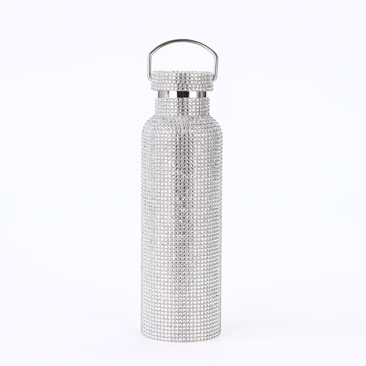 Rhinestone stainless steel bottle shown in an everyday carry setting