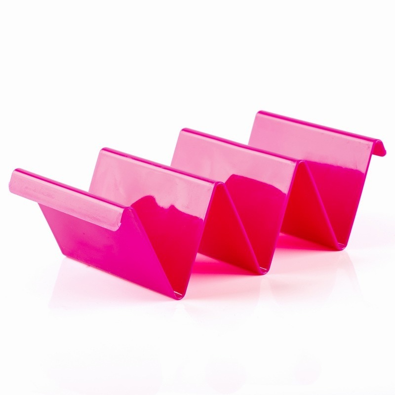 Hot pink holder with four separated upright food compartments