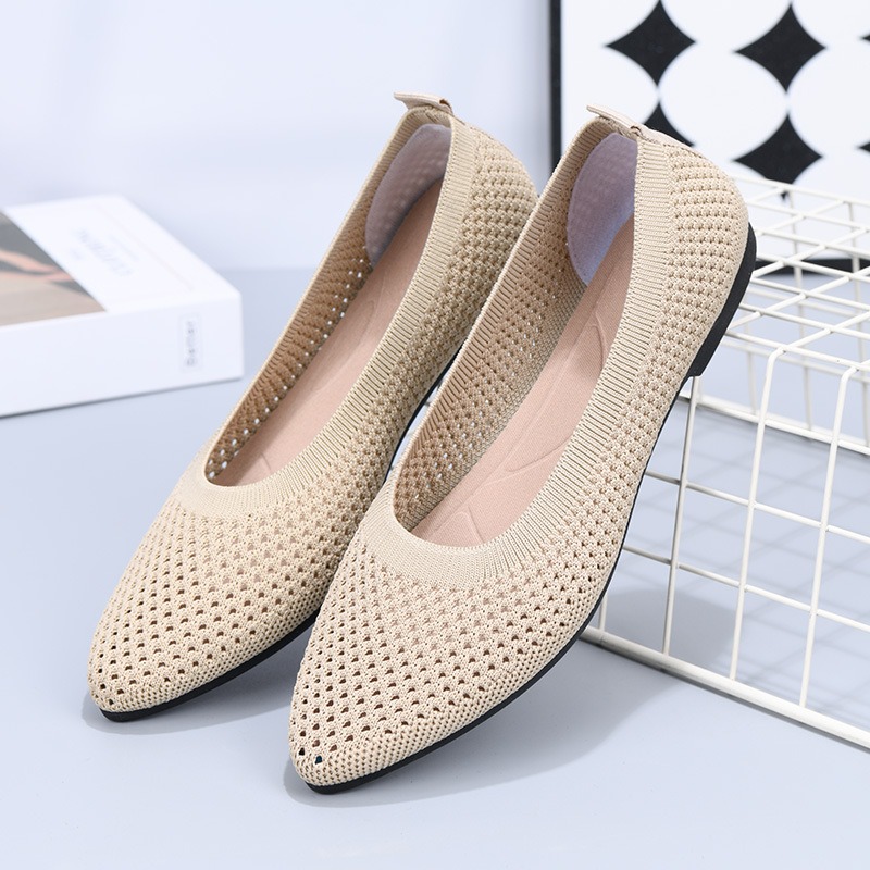 Summer solid color pointed flat bottomed women's shoes, casual breathable women's hollowed out cloth shoes image 3