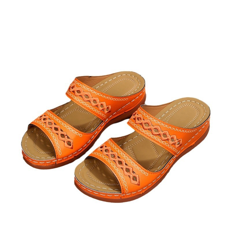 Retro car line anti slip round toe sloping heel comfortable one line sandals for women image 8