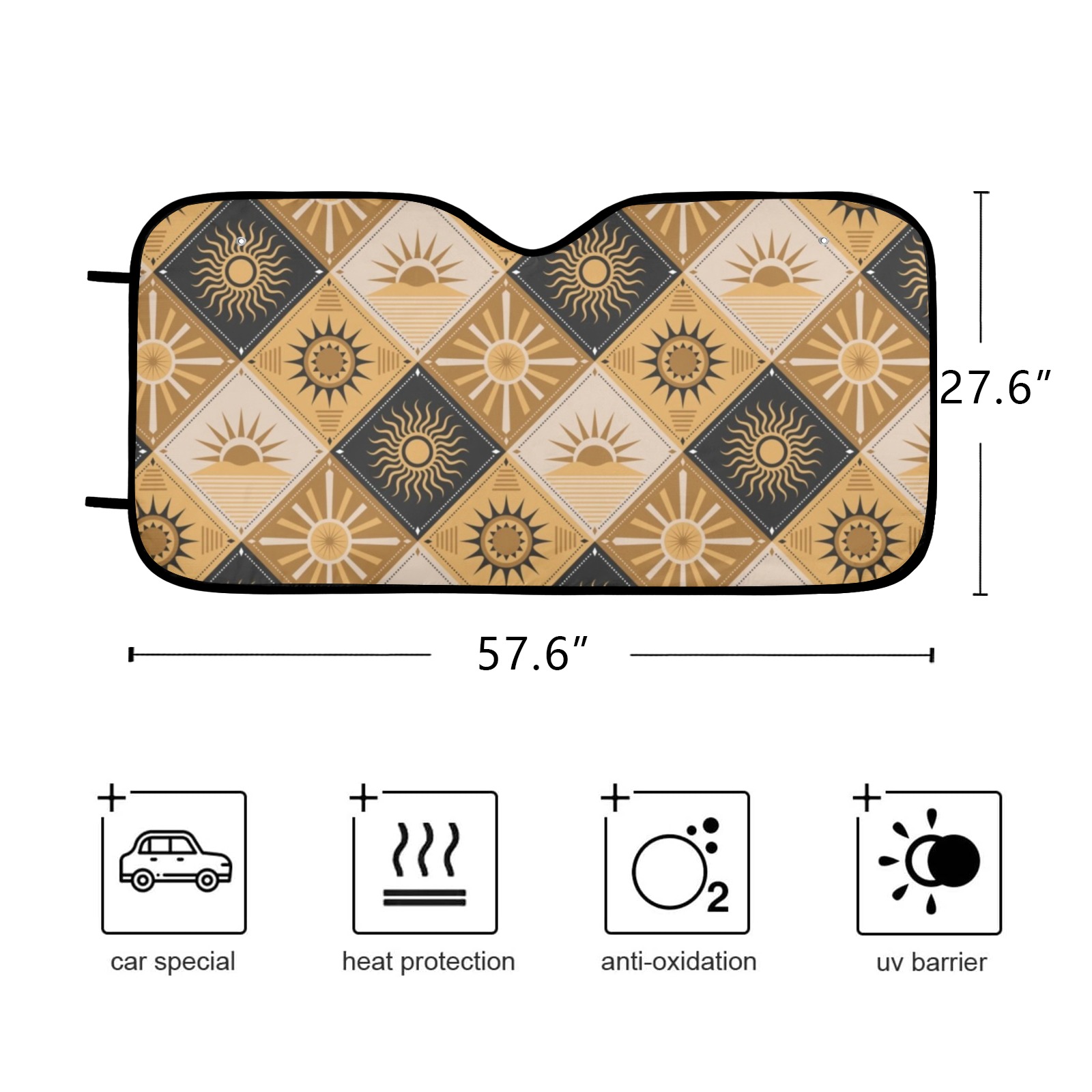Auto Sun Shade with Geometric Pattern, 57.6" x 27.6", for Car Windshield