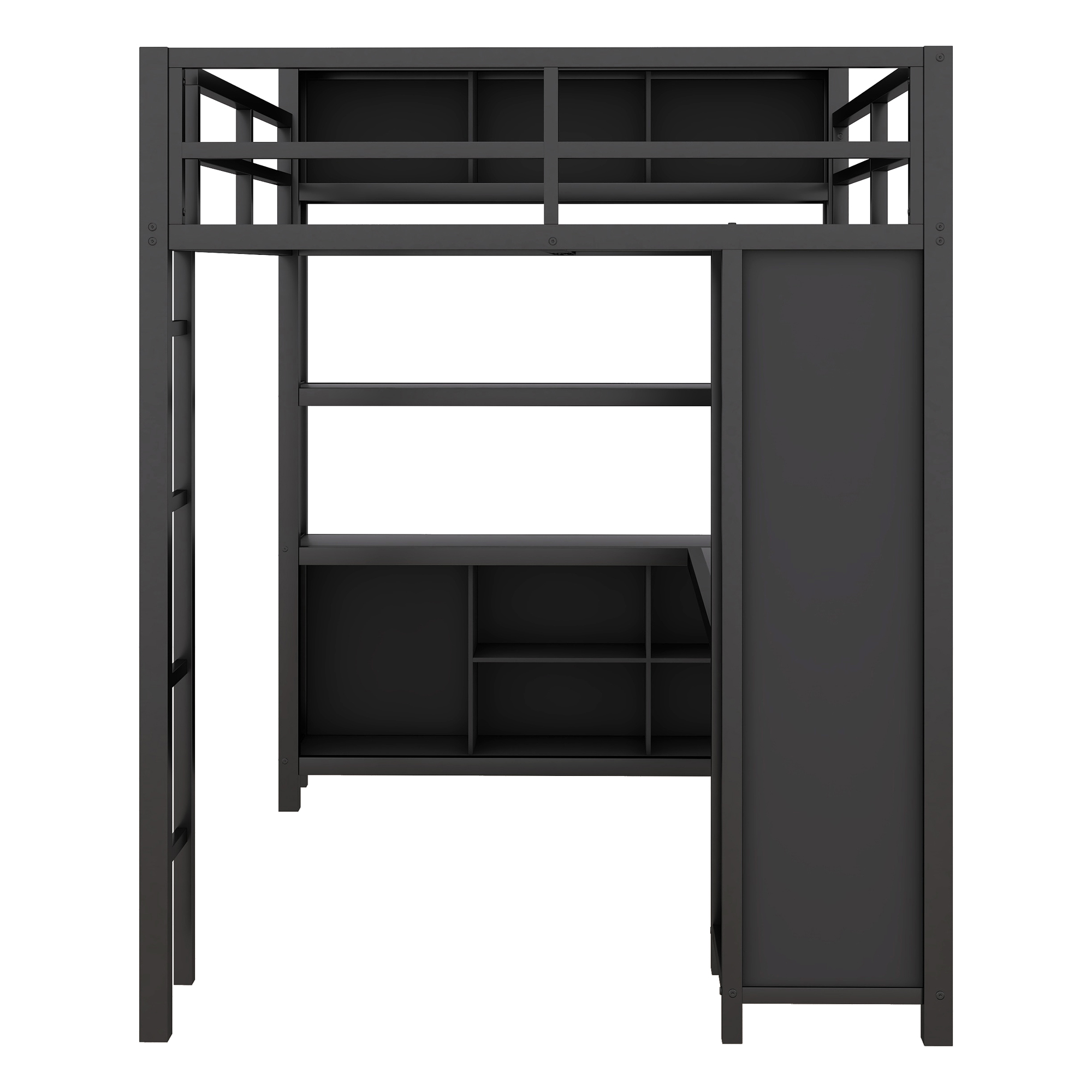 Wardrobe cabinet with hanging rod and shelf beside the loft bed