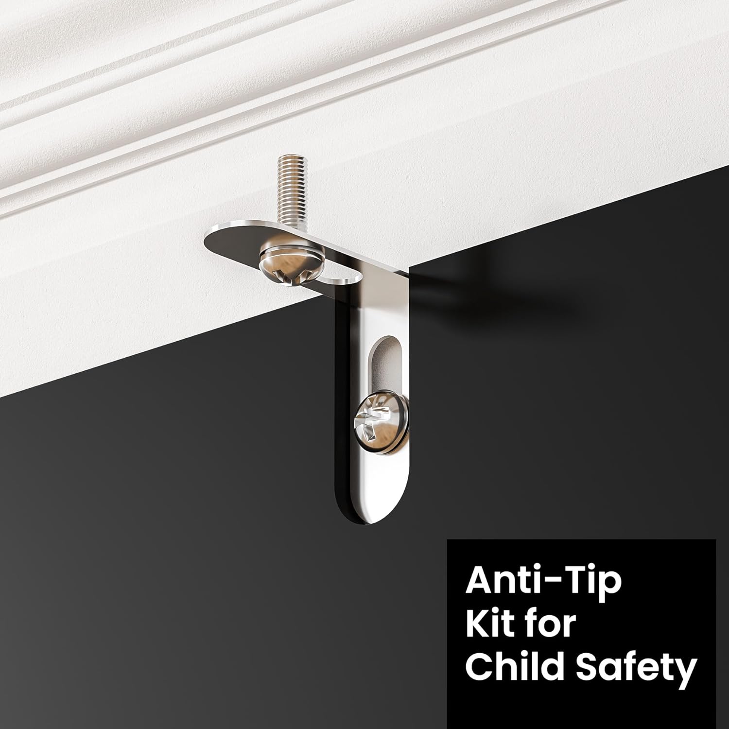 Anti-tip wall bracket kit with screws for the cabinet