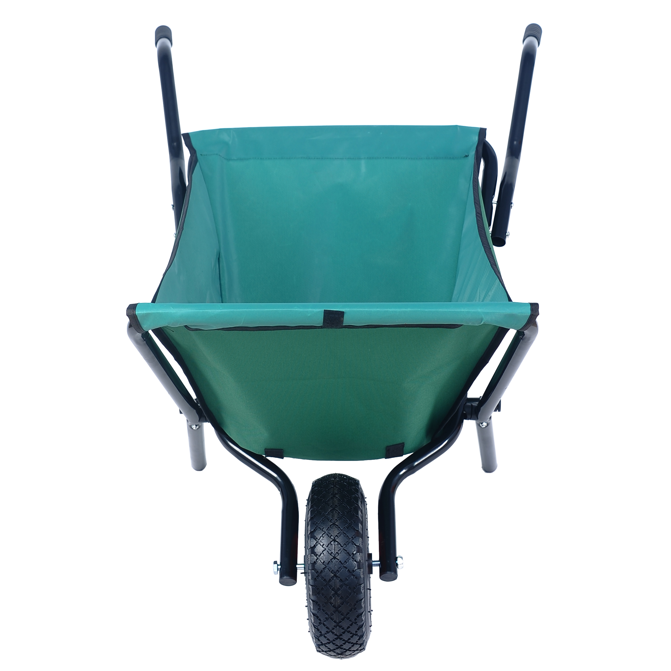 Top-down view of green cart tub ready to load