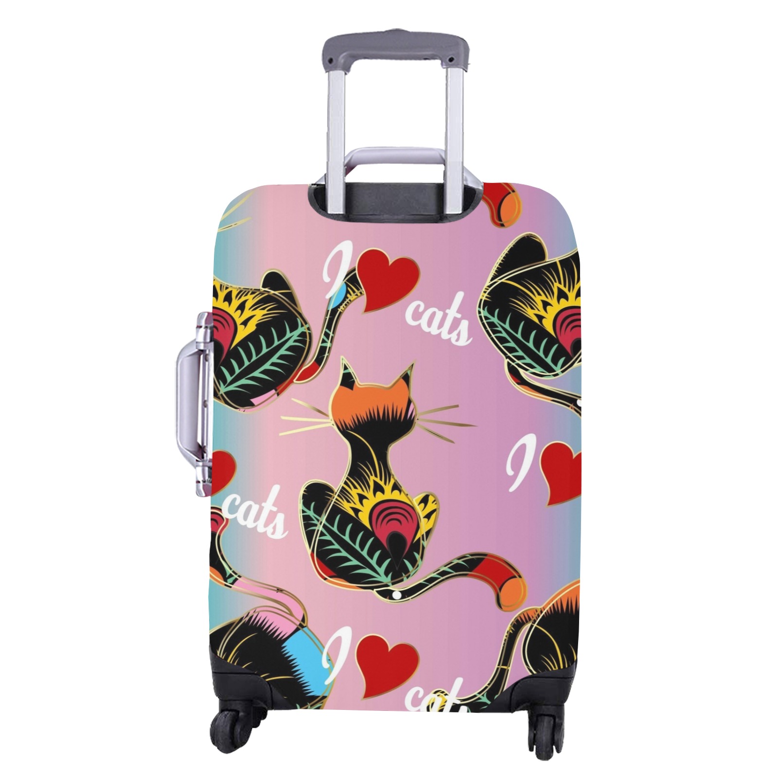 Custom luggage cover for 28-30 inch suitcases with cat and heart pattern, I love cats design